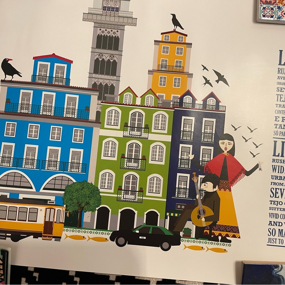 Fabulous Colorful Lisboa Buildings print - Blue, Green, Yellow Brand New